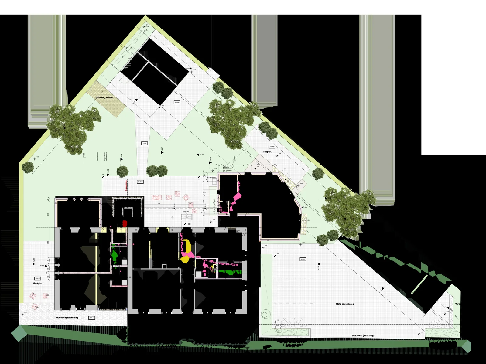 Original-Umgebungsplan mit Garten, Haus und Anbau