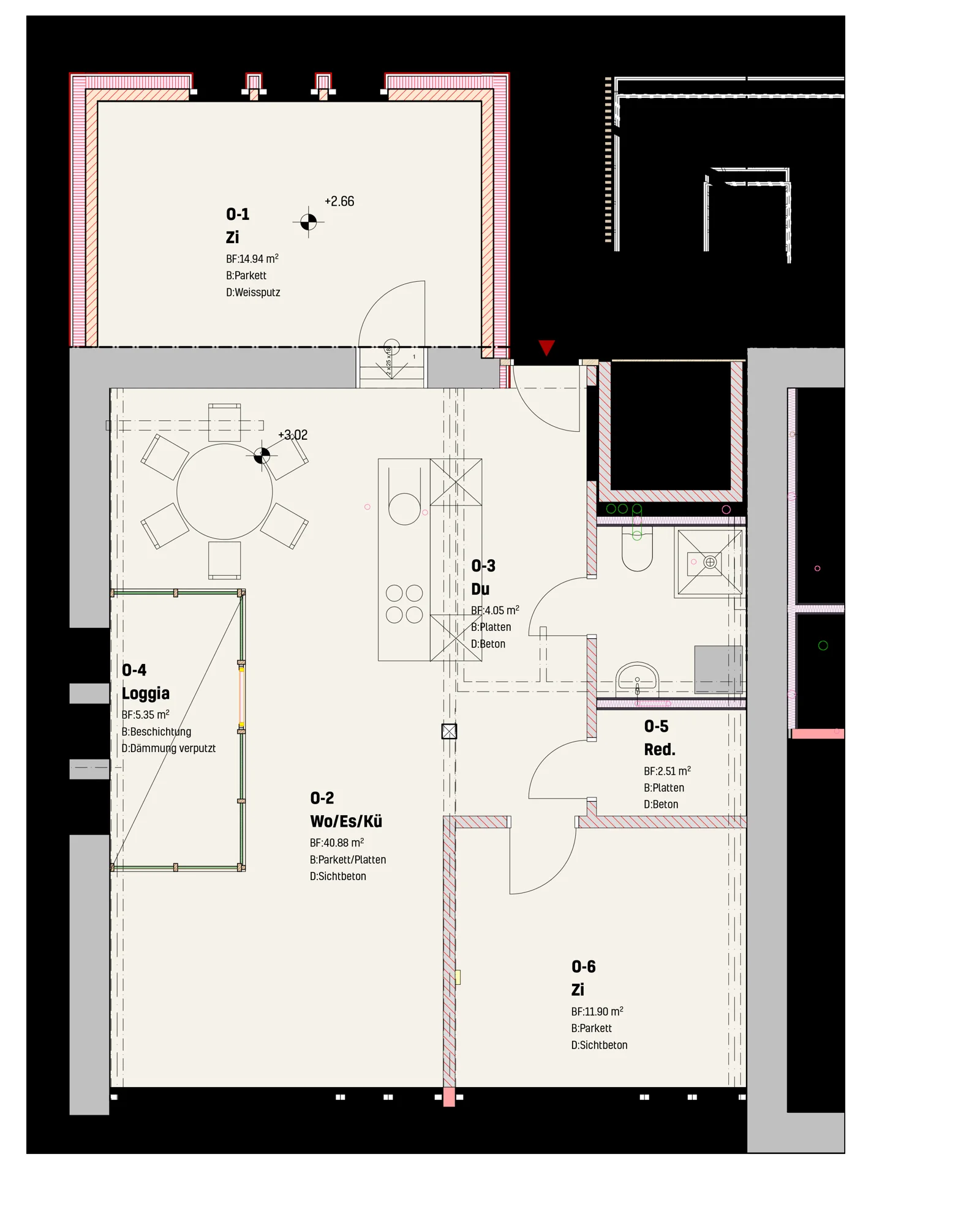 Grundriss der verfügbaren Atelierwohnung O2